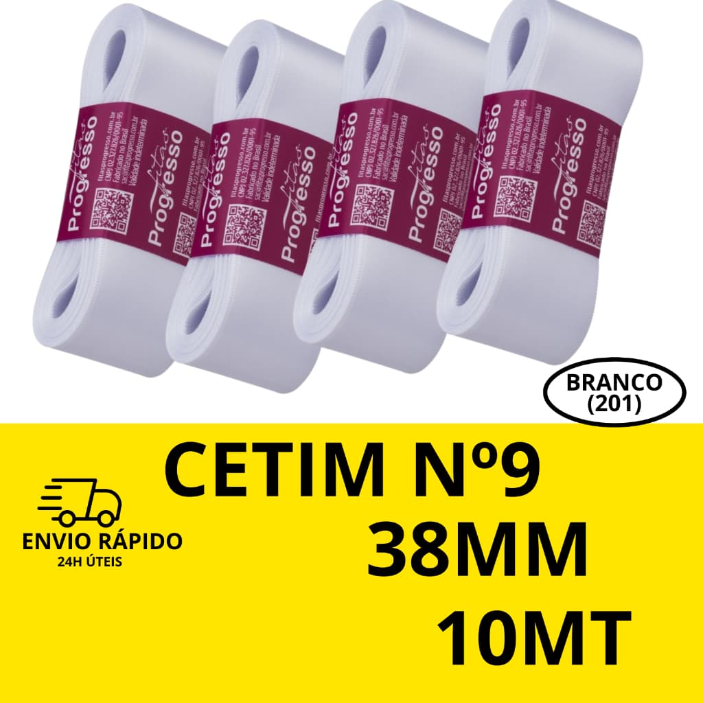 Fita de Cetim Progresso Nº9 38mm Branco (cód:201)