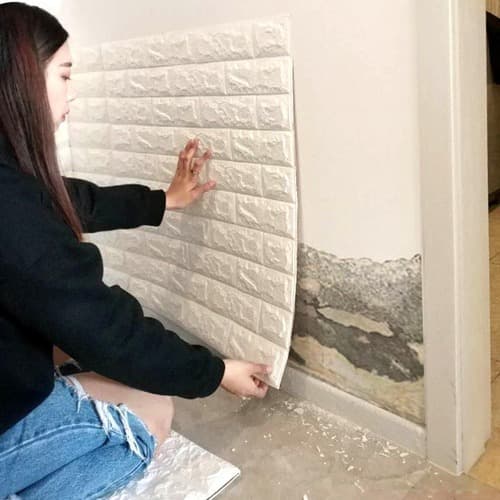 20 Placas Painel Decorativa 3D Branca Papel de Parede Auto Adesivo Lavável Alto Relevo Tijolinho