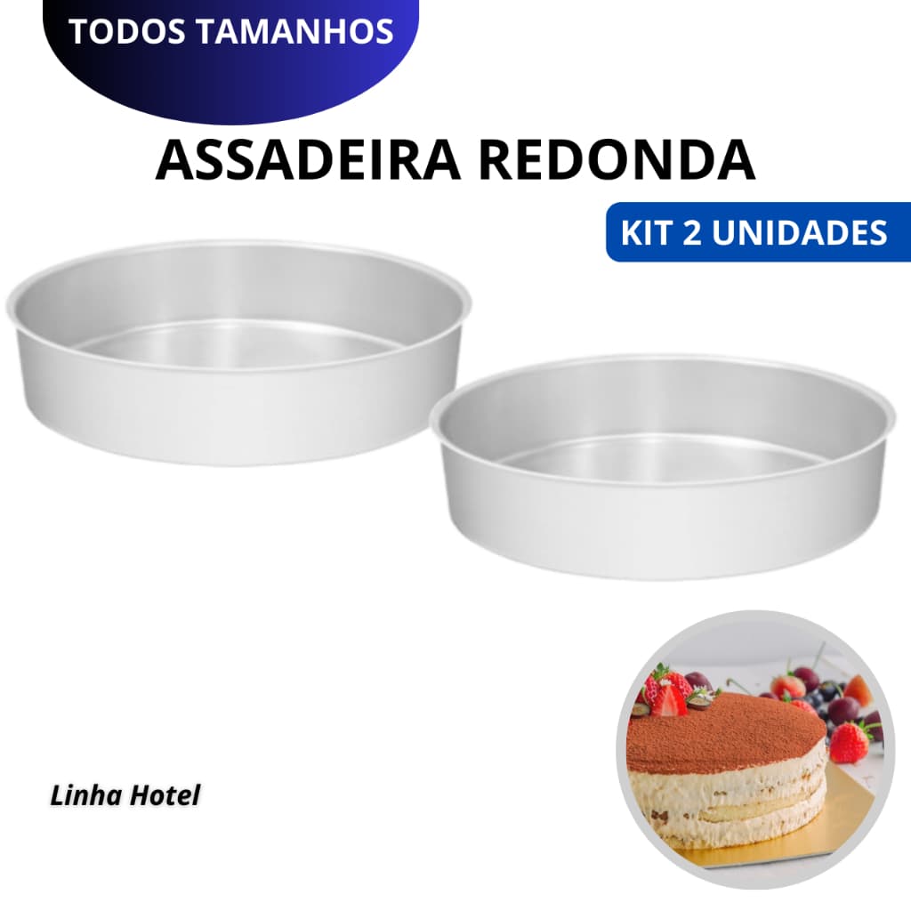 KIT 2 Assadeiras Redondas - Bolo Torta - Multiuso - Todos os Tamanhos - ALUMIC