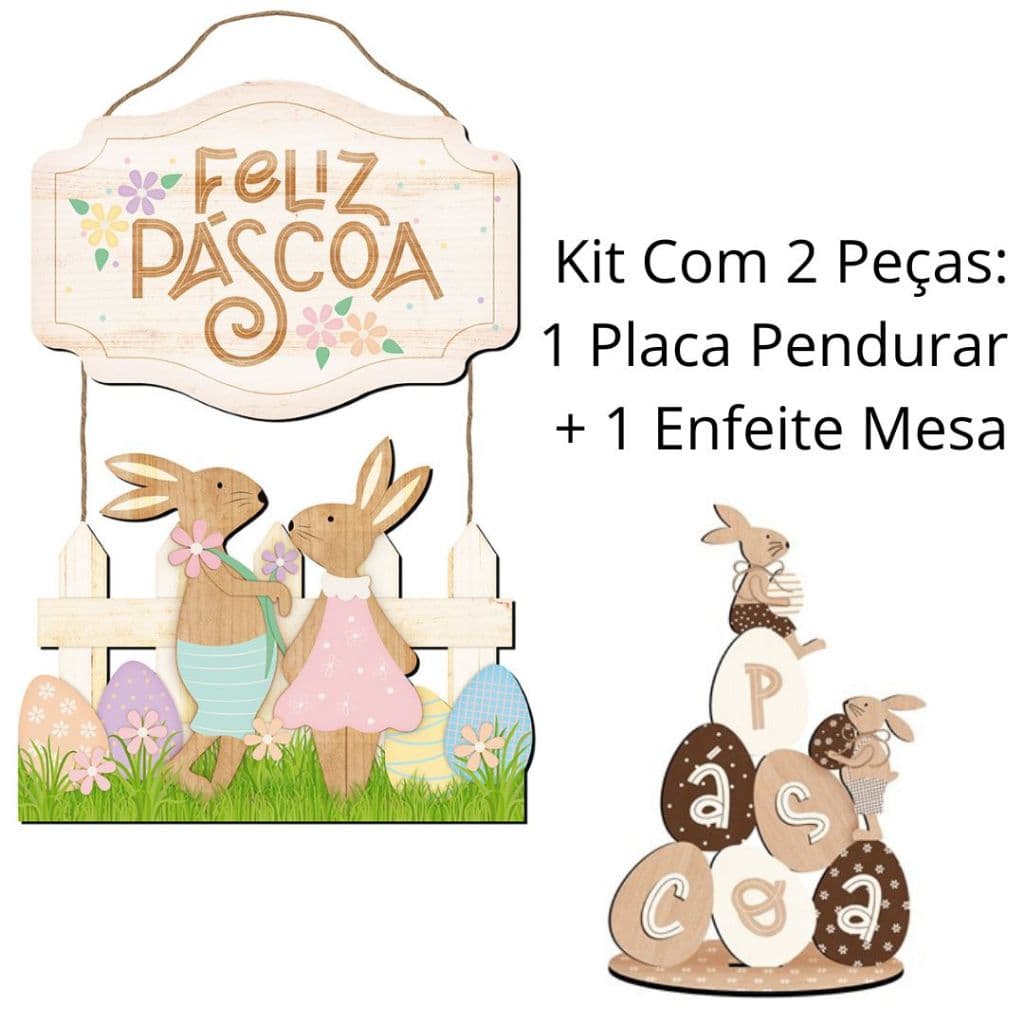 Kit Com 2 Peças Feliz Páscoa Coelhos Vintage  Enfeite Conjunto Pendurar Porta Decoração De Mesa Ovos