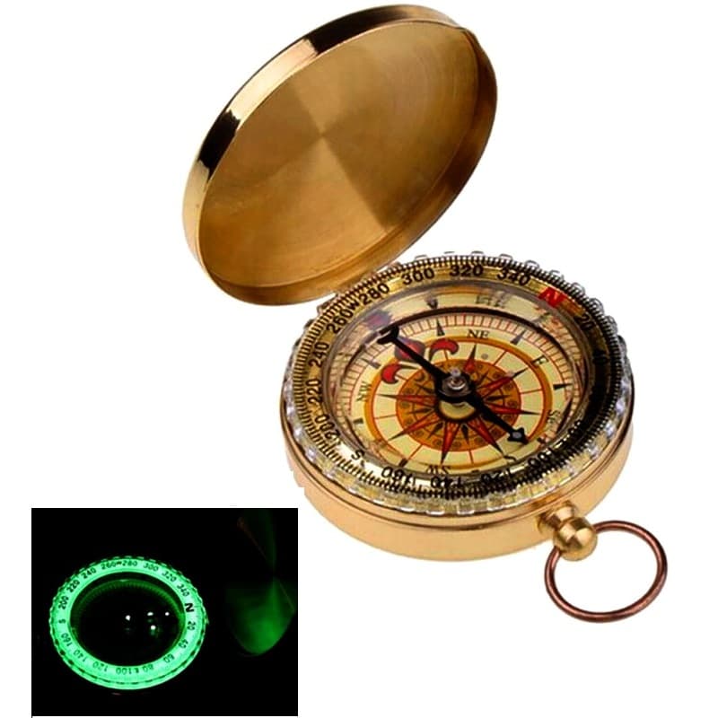 Bússola Tipo Relógio Bolso Bronze Luz Fosforescente