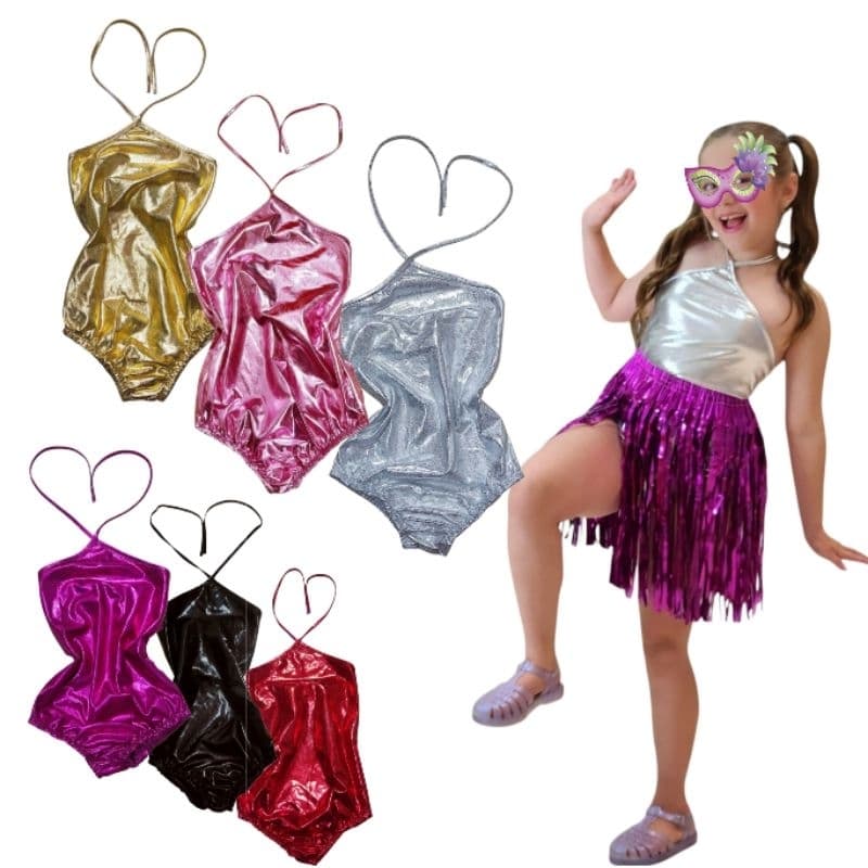Body Carnaval Metalizado Blusinha Festa Haloween Fantasia Infantil