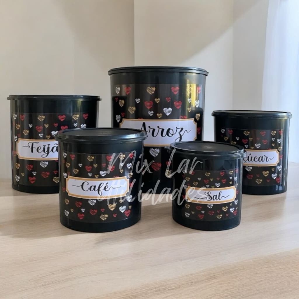 Kit de potes mantimentos para cozinha com 5 peças plástico