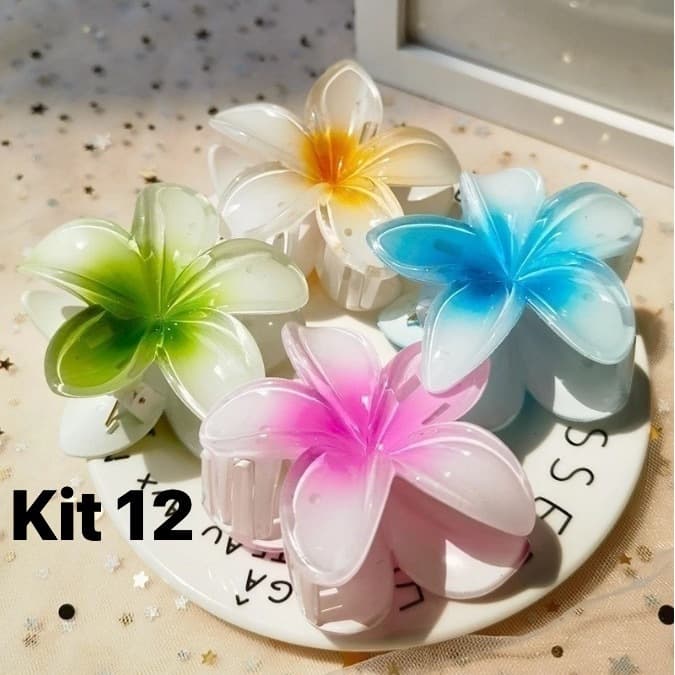 Kit 3/6/12 Piranha Flor Grampo De Cabelo Flor De Feriado De Praia Barrettes Piranha e Presilha