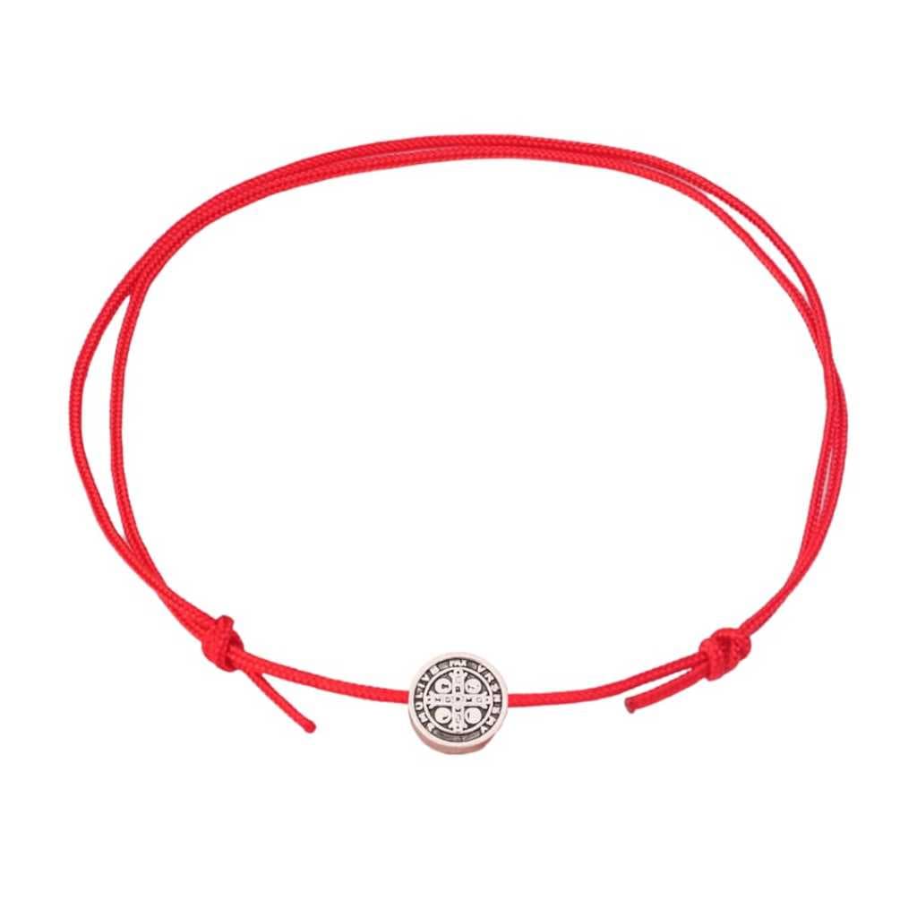 Pulseira Medalha De São Bento Prata Aço Charms Artesanal