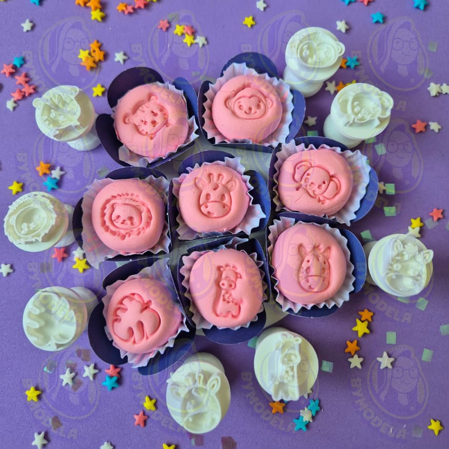 Carimbo para Brigadeiro e Docinhos - Kit Safari, Tigre, Leão, Girafa, Macaco, Elefante, Zebra, Folha