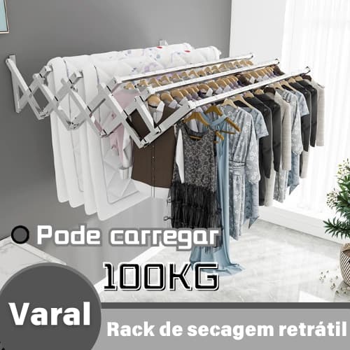 Varal Roupa Parede Sanfonado inoxidável Retrátil Resistente Forte Não Enferruja Pode suportar 100kg