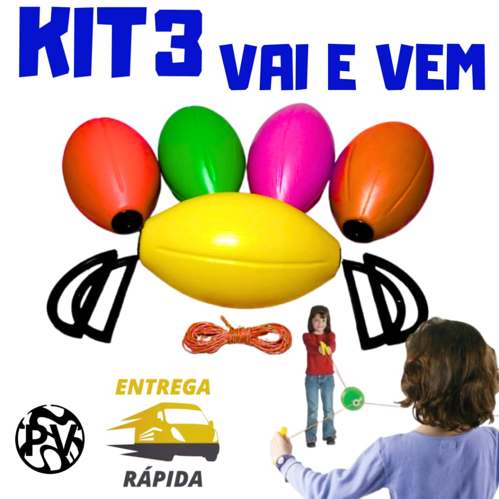 Kit 3 Vai e Vem Brinquedo Divertido Diversas Cores
