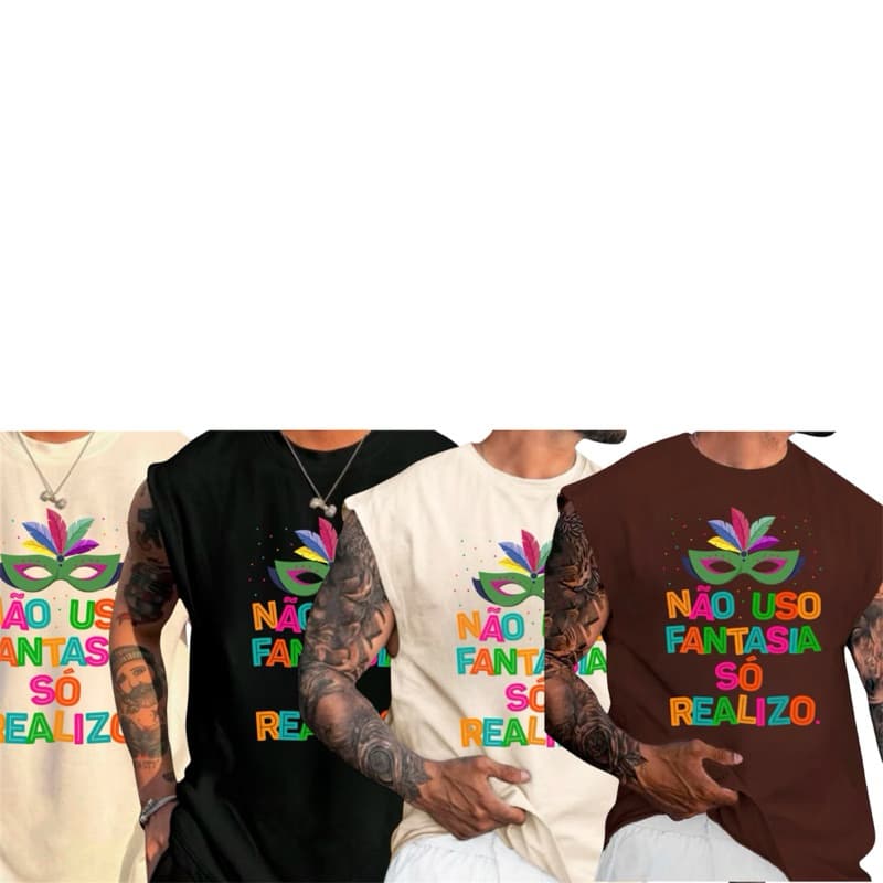 Regata Carnaval Oversized Masculina Frase Engraçada Não Uso Fantasia Só Realizo Bloquinho Cavada Blusa Algodão Carna