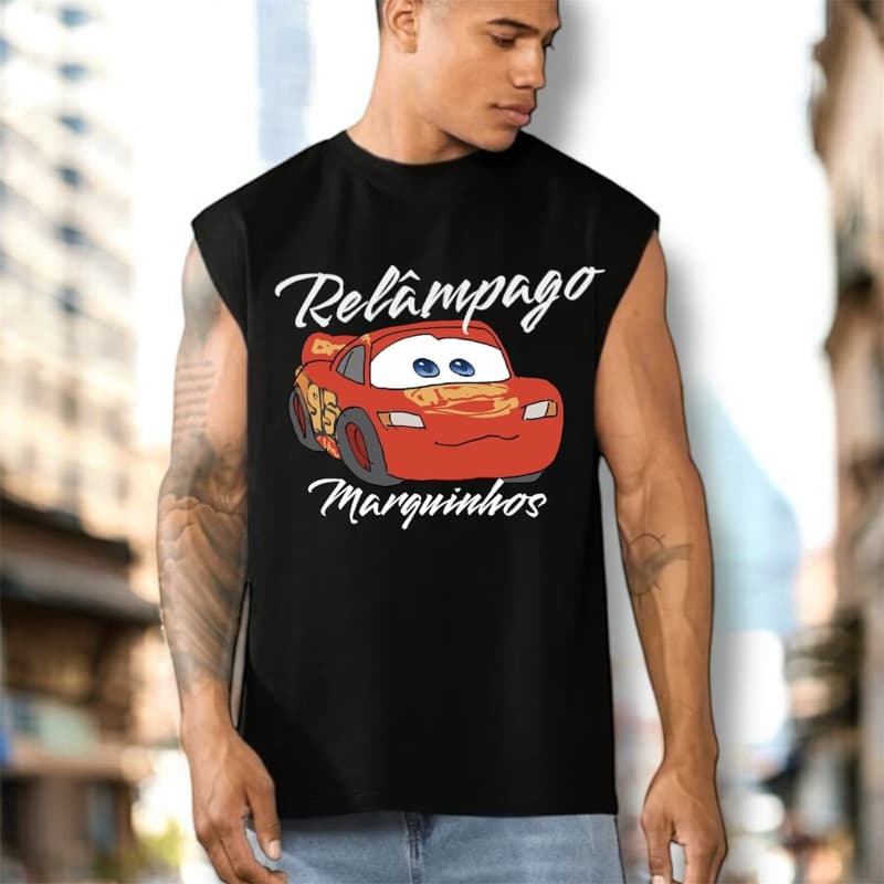 Regata Masculino Oversized Blusa Camiseta Camisa Cavada Relâmpago Marquinhos Treino Carnaval Bloquinho Algodão Premium
