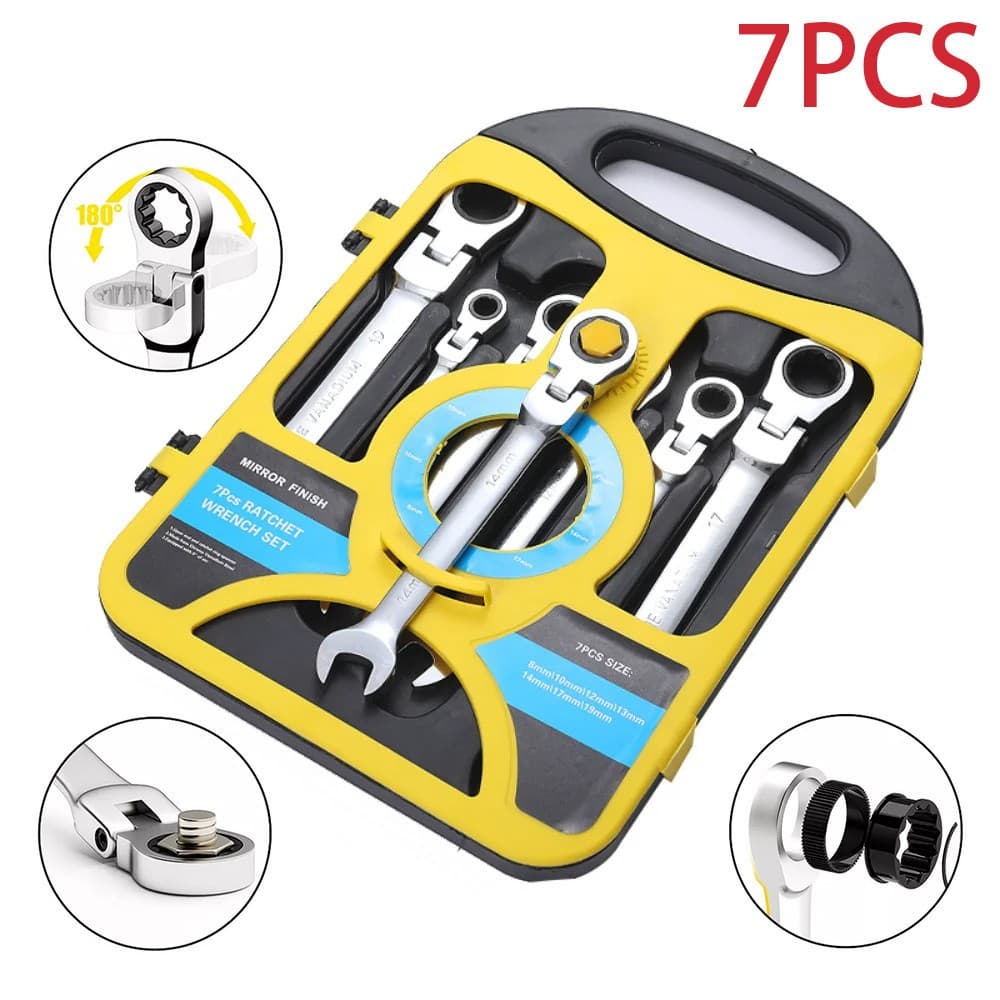 Kit 7 Peças Chave Ferramenta Combinada Catraca Boca Profissional