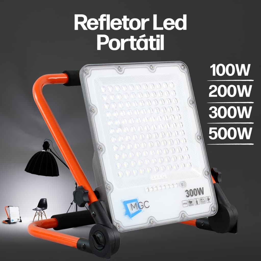 Luminária Refletor Led Portátil 500W 300W 200W 100W Recarregável Prova D'água Ip66 Holofote Bivolt