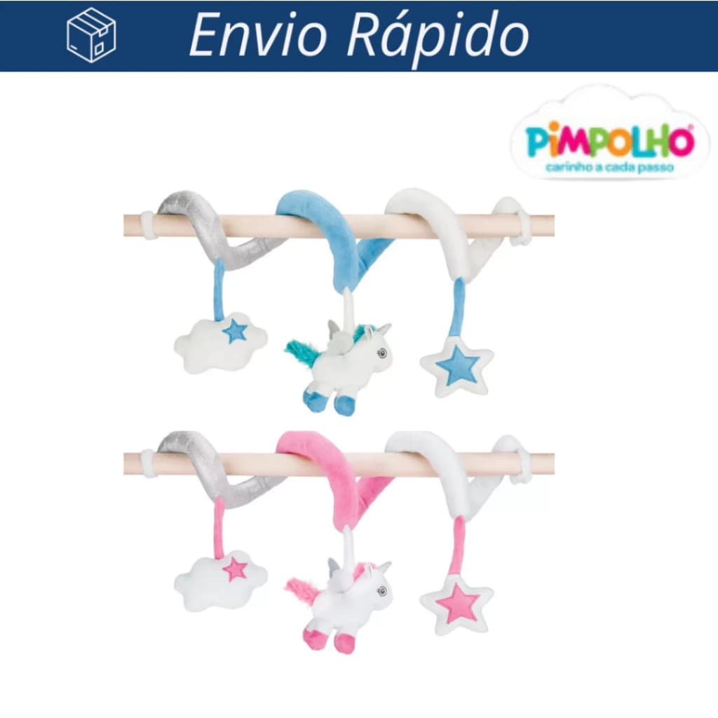 Móbile Espiral de Carrinho Berço Pimpolho Unicórnio Azul Rosa Original
