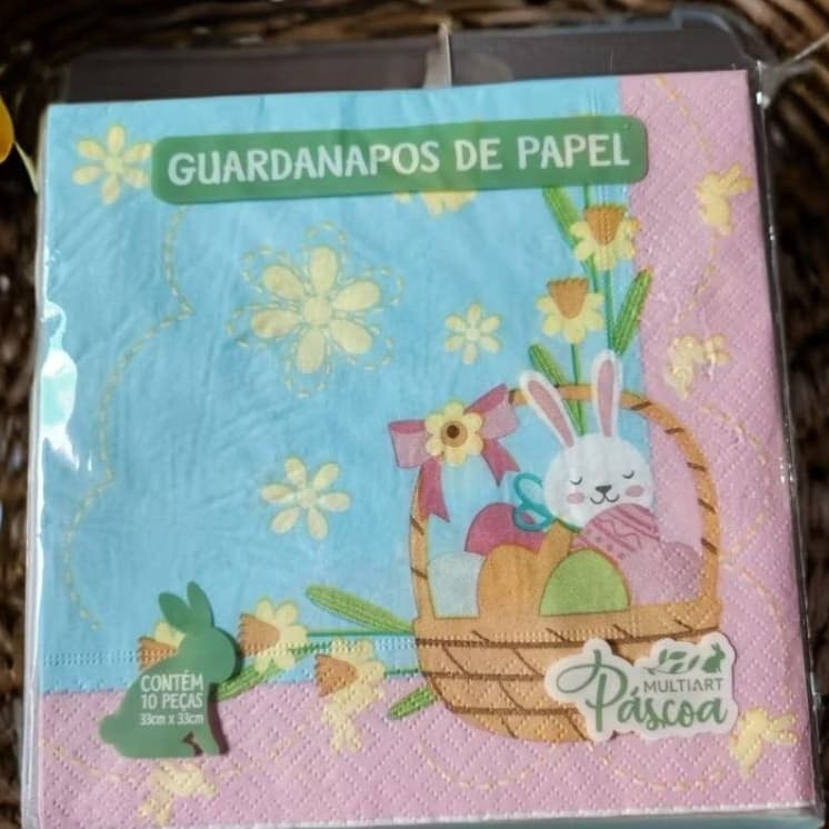 10 unidades Guardanapos de Papel Toalha Grande Pascoa 33cm x 33cm Cores laranja e Rosa e Azul