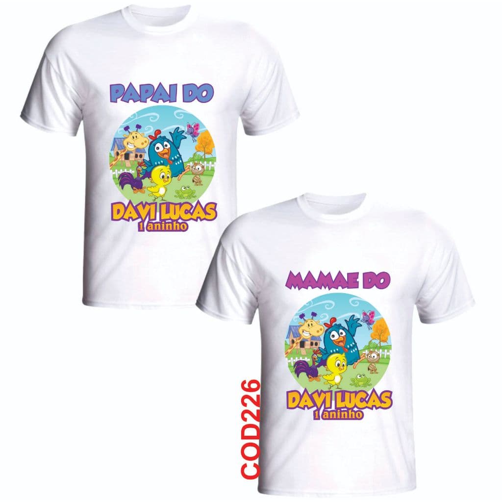 kit 2 Camisetas Galinha Pintadinha para Aniversário Personalizada