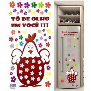 Adesivo Decorativo Galinha Marrom + Receita da Felicidade – Para Geladeira, Móveis ou Paredes | 2 Cartelas de 54 x 27 cm