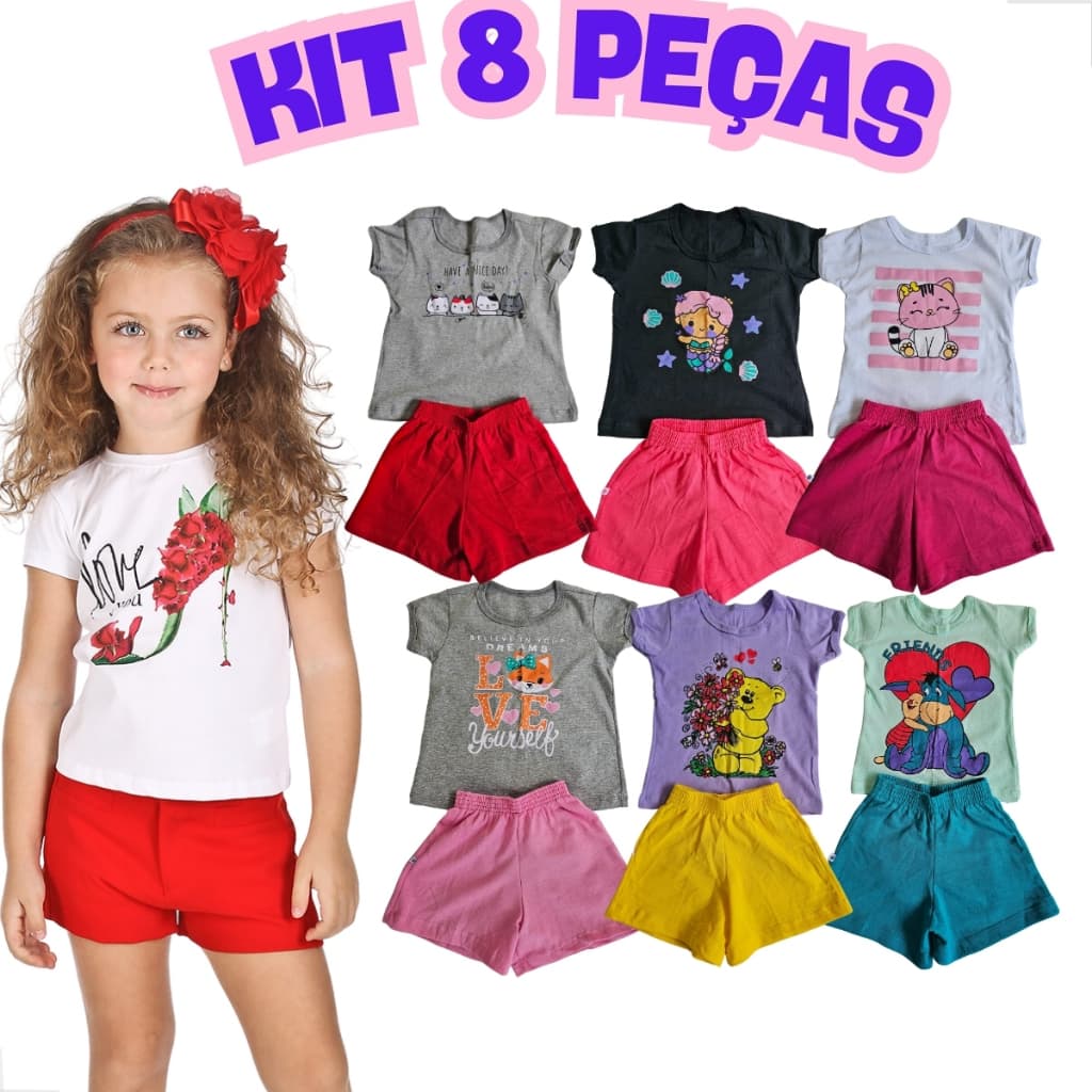 Roupa Infantil Menina Kit Verão 8 Peças Conjunto Feminino Criança Envio Rapido