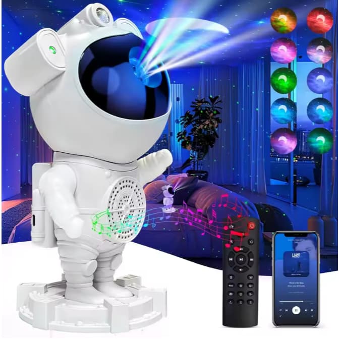 Projetor de Luz Astronauta Caixa de Som Bluetooth Caixinha de Som Com Projetor Estelar Luminária