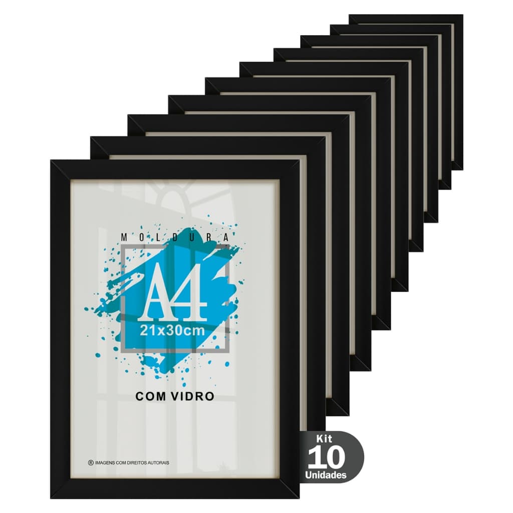Kit 10 Molduras A4 21x30 Quadro Com Vidro Diploma Certificado