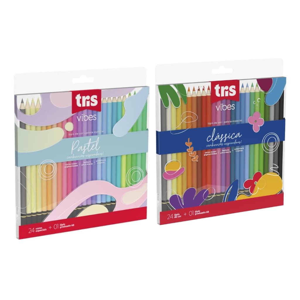 Kit Lapis Cor Tris Vibes 24 Cores Classica + 24 Cores Pastéis