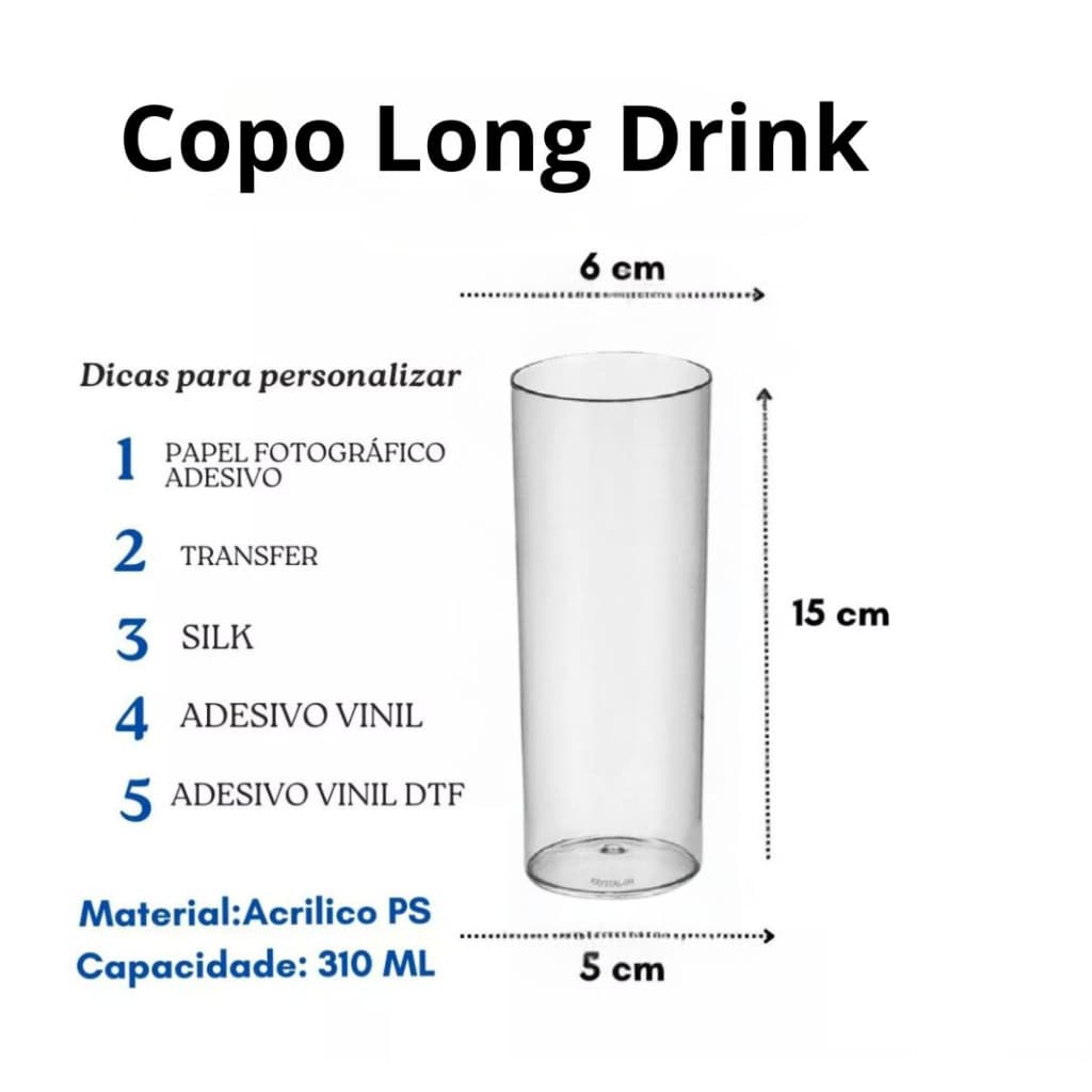 15 Copo Long Drink Cristal Aniversario Formatura Festa Drinks Sucos Para Personalizar
