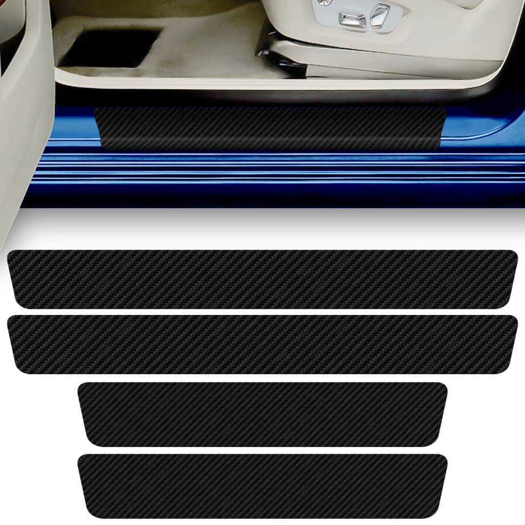 Kit 4 Peças Adesivo Soleira de Porta Carro Modelo Proteção Fibra de Carbono Anti Arranhões