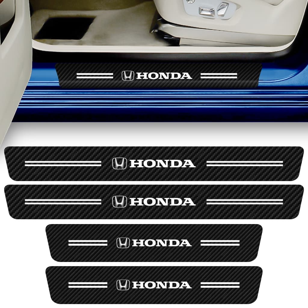 Kit 4 Peças Adesivo Soleira de Porta Carro Compatível Honda Proteção Fibra de Carbono Anti Arranhões