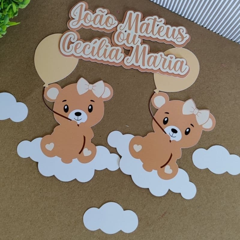 Topo de bolo efeito 3d/ chá fralda/ revelação/ ursinho+brinde surpresa