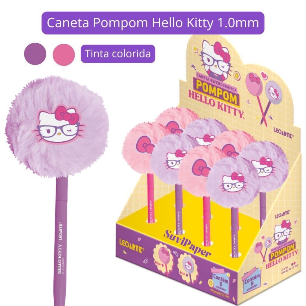 Caneta Esferográfica Pompom Hello Kitty Tinta Colorida Und LéoArte