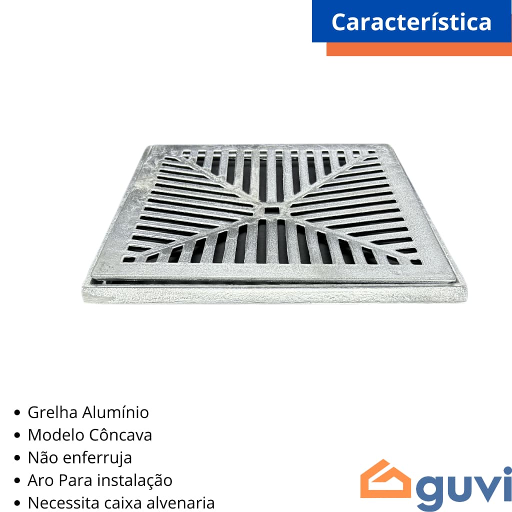 Ralo Guvi Grelha Com Suporte Aro 40X40  Em Alumínio Côncava COM/SEM Tela Anti-Inseto