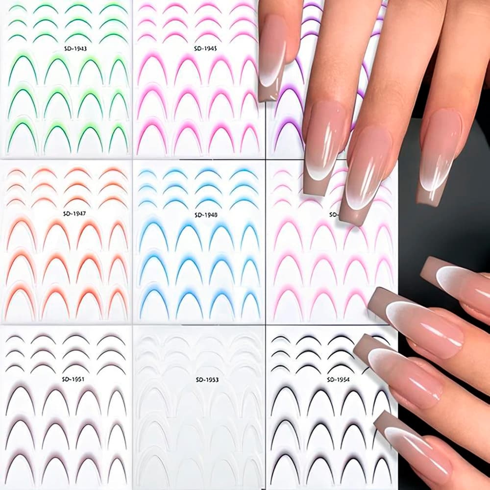 Adesivos de Unhas Francesinhas Cartela de Francesa Reversa Diversas Cores Gradiente