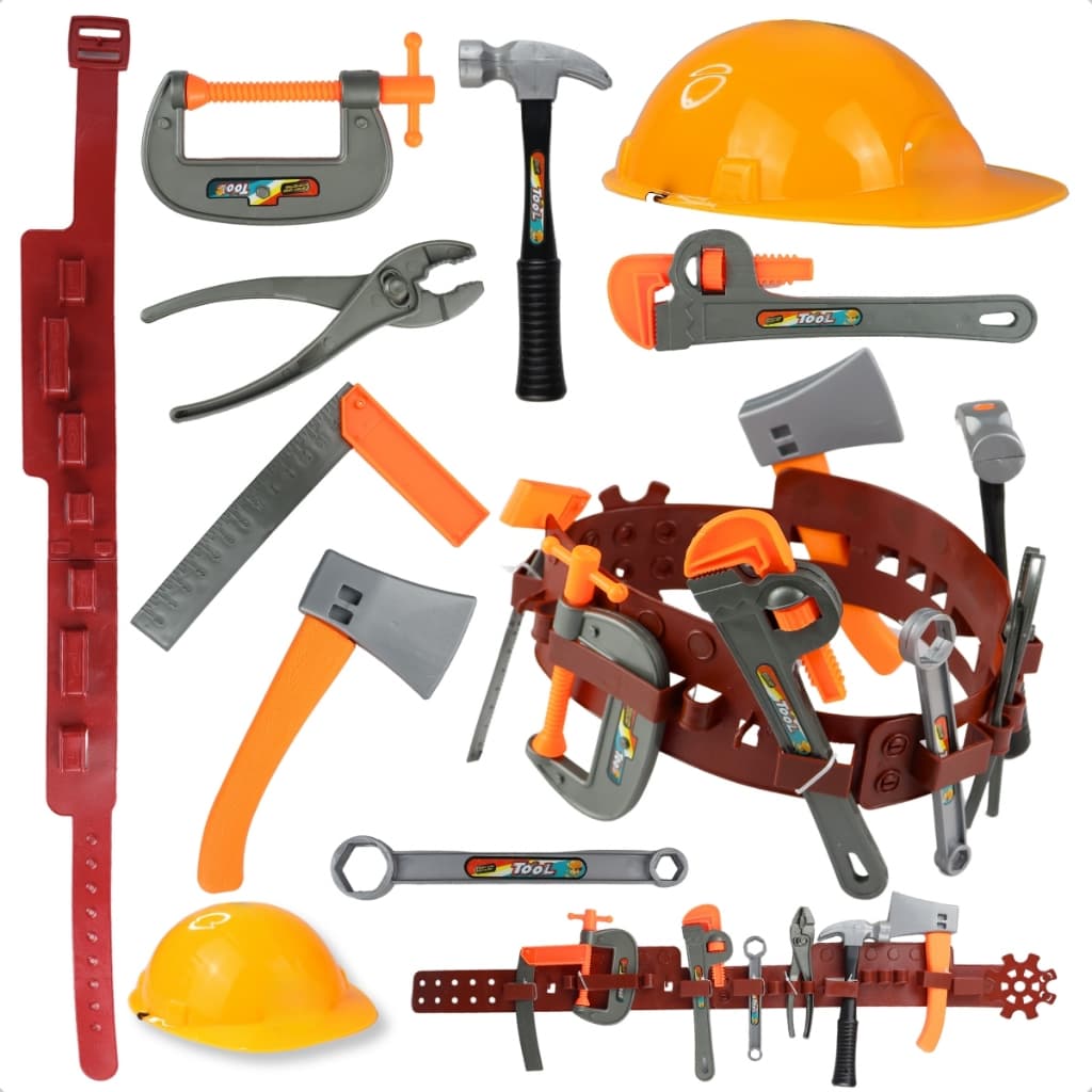 Kit de Ferramenta Infantil com Cinto e Capacete Construtor Criança Varios Itens 08 Peças com Martelo