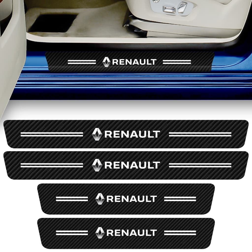 Kit 4 Peças Adesivo Soleira Porta Carro Compatível Renault Proteção Fibra de Carbono Anti Arranhões