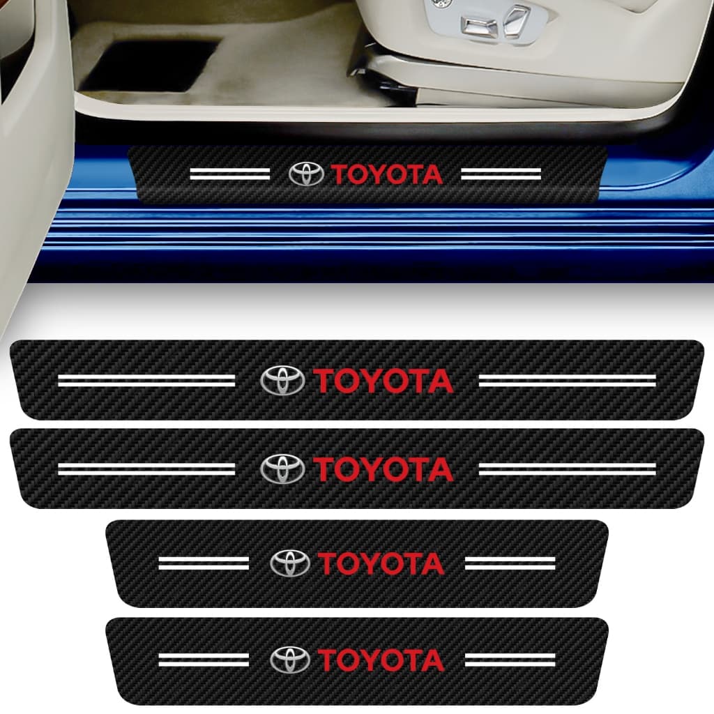 Kit 4 Peças Adesivo Soleira Porta Carro Compatível Toyota Proteção Fibra de Carbono Anti Arranhões