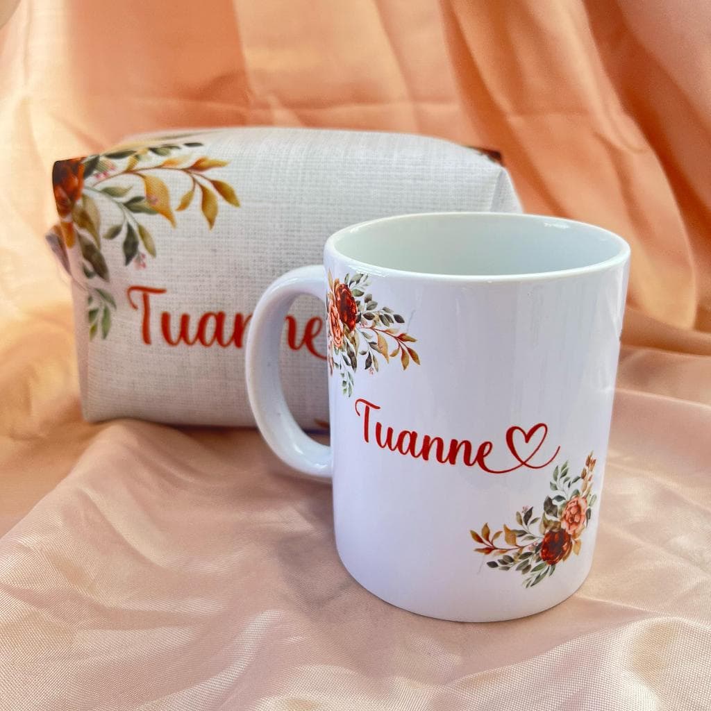 Caneca e Necessaire Personalizadas  p/ madrinhas, mãe da noiva, niver, presente. aniversário, casamento.