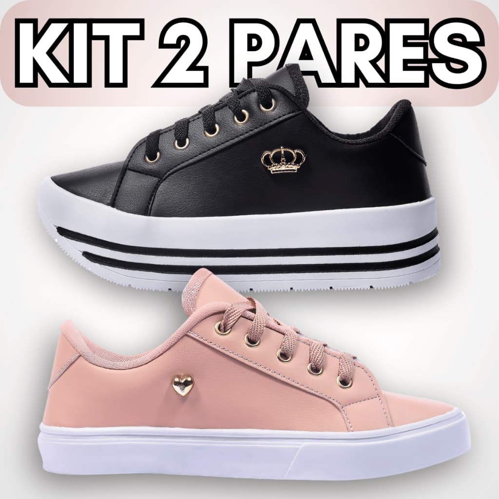 Kit 2 Tenis Feminino Sapatenis Casual Sola Plataforma e Sola Baixa Lançamento