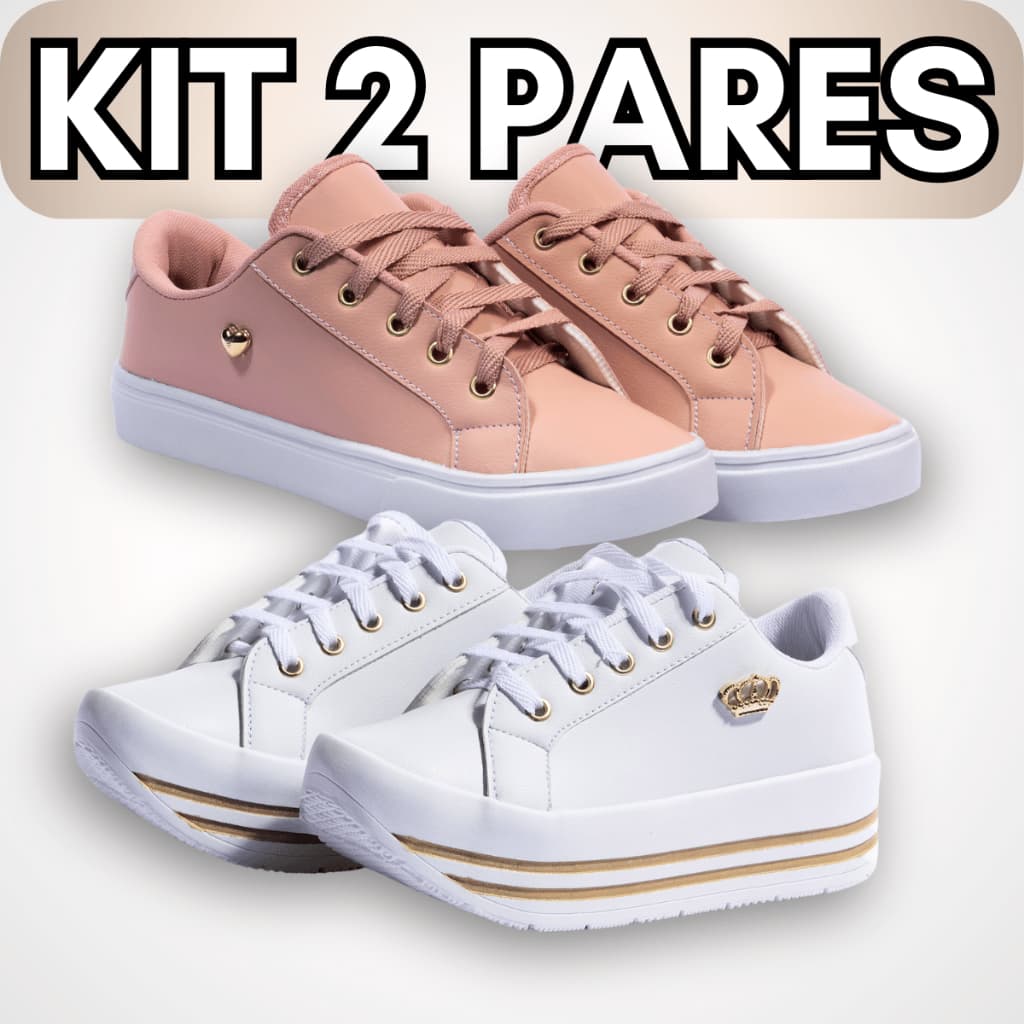 Kit 2 Tenis Feminino Macio Casual Sapatenis Casual Plataforma e Sola Baixa