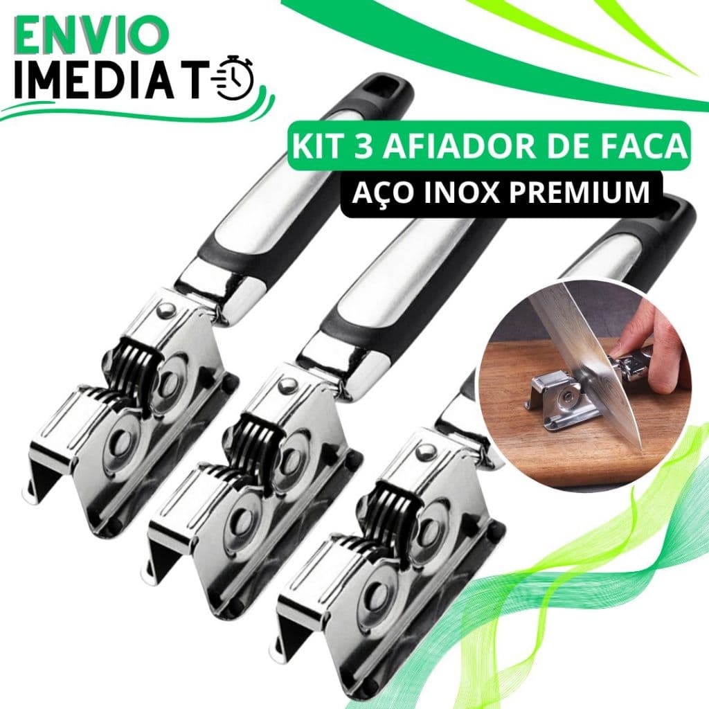 KIT 3 Afiador Amolador de Faca 3 Laminas Aço Inox Profissional Não Risca Ultra Resistente para Casa Restaurante Açougue