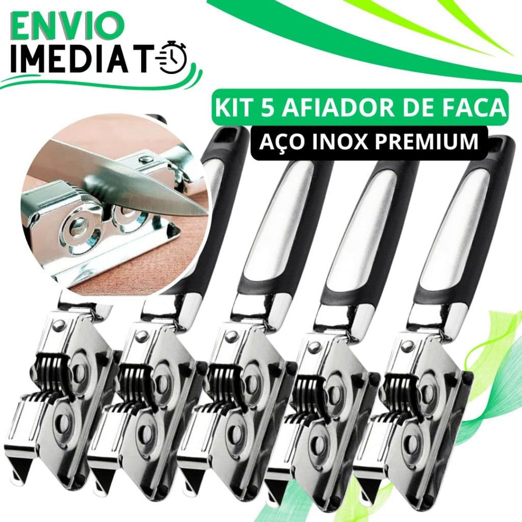 KIT 5 Afiador Amolador de Faca 3 Laminas Aço Inox Profissional Não Risca Ultra Resistente para Casa Restaurante Açougue