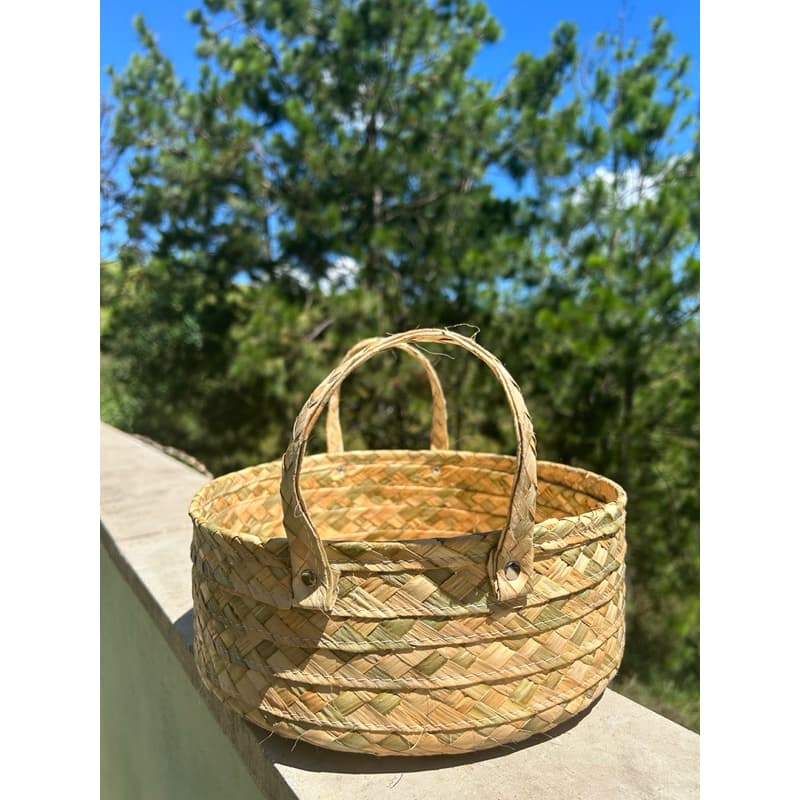 Cesto Cachipot de Palha com alça de Palha Organizador e Decorativo 30x10