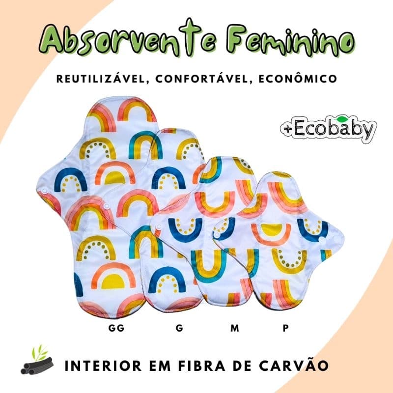 Absorvente Ecológico Feminino em Carvão de Bambu, Reutilizável para Menstruação ou Incontinência