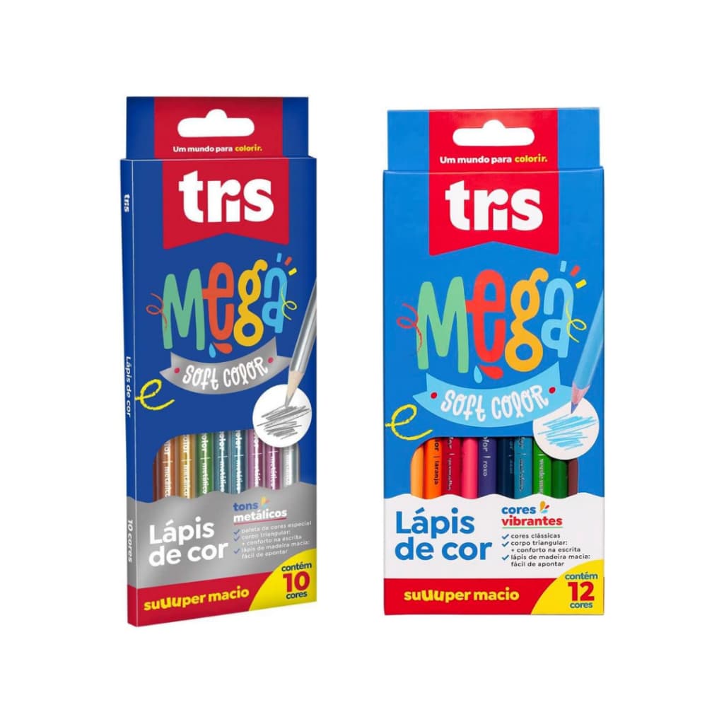 Kit Lapís de Cor MegaSoft Color Tris - 10 Metálicas/12 Clássicas