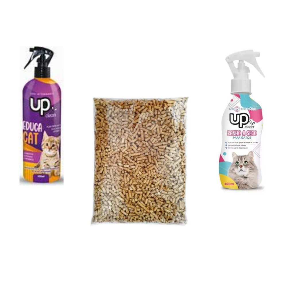 kit granulado de madeira 10 KL + Banho a seco 300ML + Educa cat 500ML