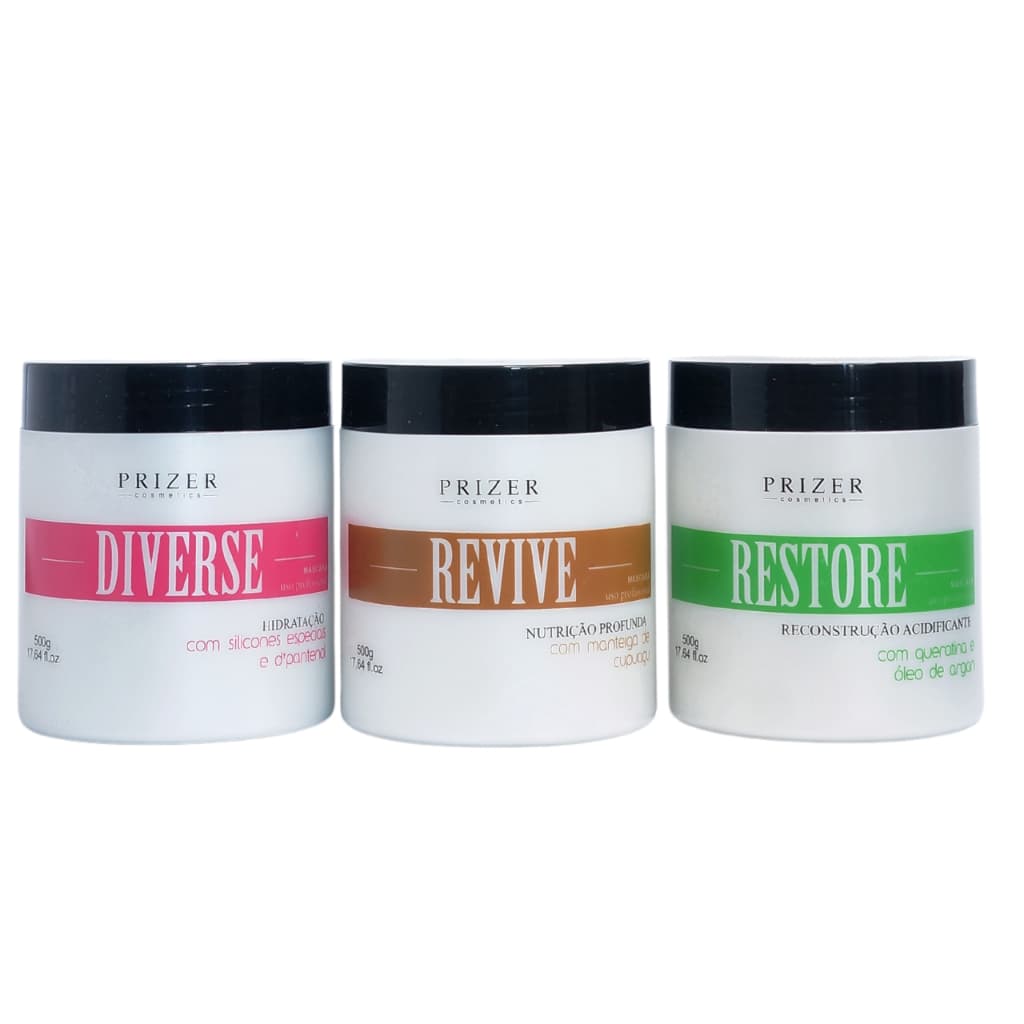 Máscaras Tratamento Cronograma Capilar Hidratação Diverse Reconstrução Restore Nutrição Revive 500gr Profissional Prizer
