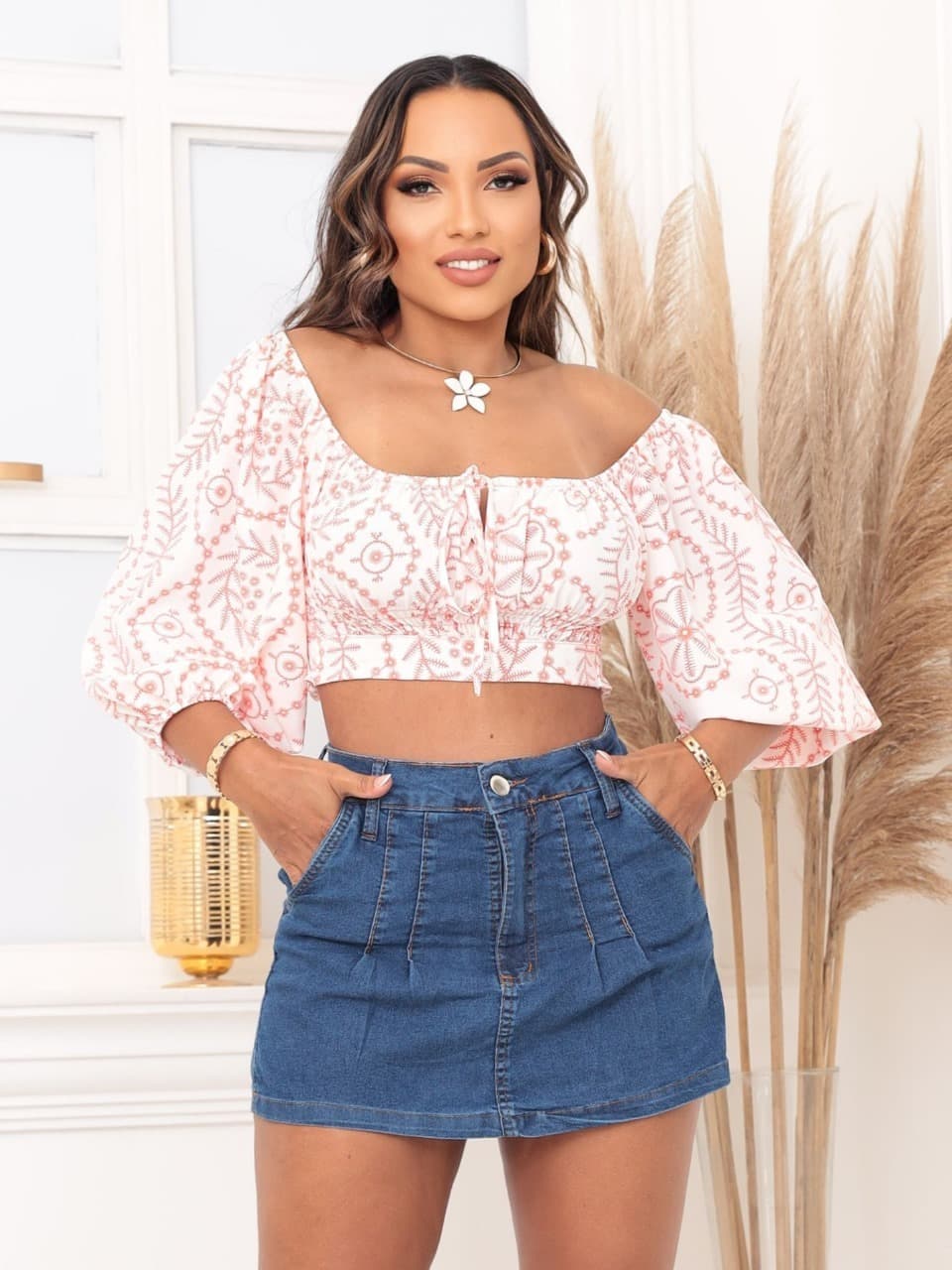 Shorts Saia Jeans Feminino com Elastano