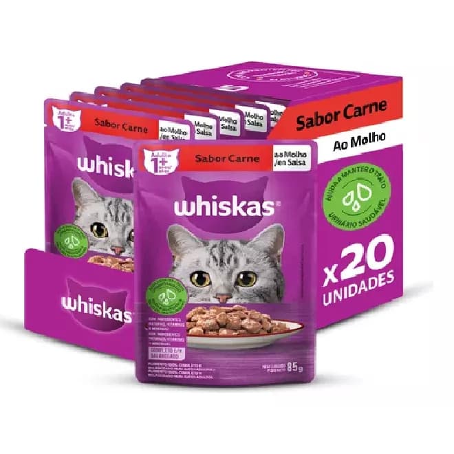 Pack c/ 20 Sachê Ração Úmida Whiskas Gato Adulto 85g
