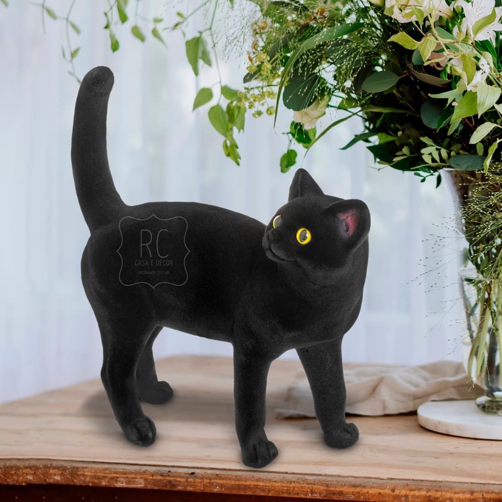 Gato Preto de Gesso Grande  Um Toque de Mistério na Sua Decoração Casa Nova e Moderna Família e Amigos