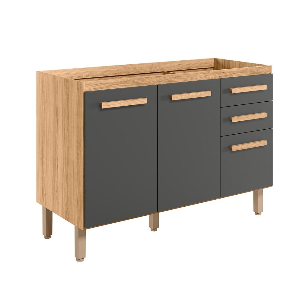 Balcão Gabinete de Pia sem Tampo 120cm 3 Portas 2 Gavetas Intenza - SSX Multicoisas