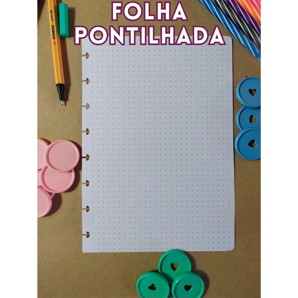 Refil de Folhas Caderno Inteligente / Caderno de Discos - Pontilhado - Vários Tamanhos - Folha Offset 90g - Papel Offset