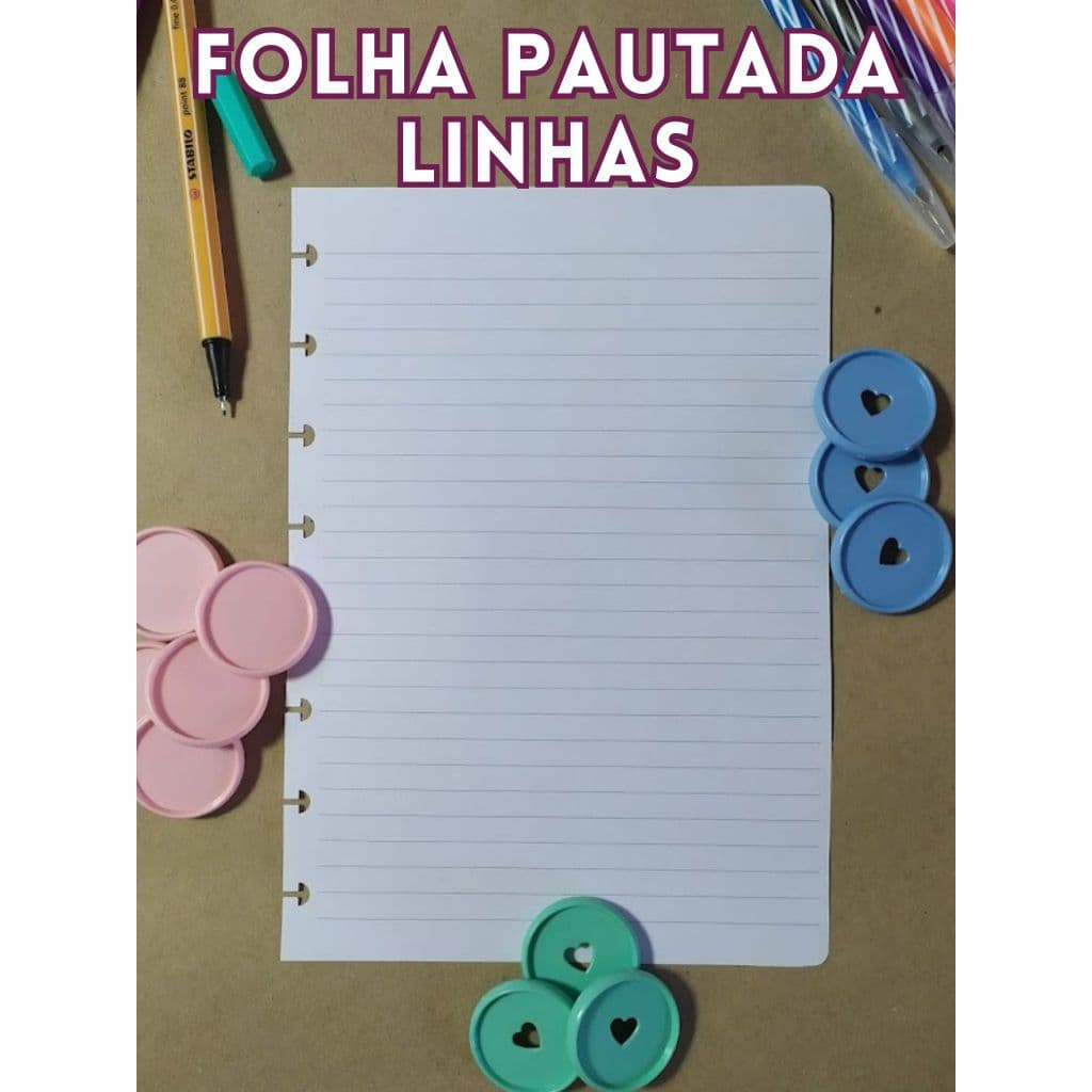 Refil de Folhas Caderno Inteligente / Caderno de Discos - Pautado - Vários Tamanhos - Folha Offset 90g - Papel Offset